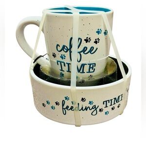 Coffee Time & Feeding Time Pet Mug Bowl Set NEW
